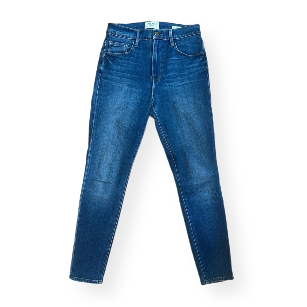 Frame denim stretch skinny jeans in dark blue wash
size 26